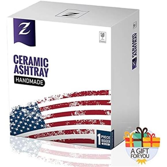 5.7" Ceramic Ashtray with Lids Windproof Cigarette Ashtray for Indoor or Outdoor - Picture 2 of 8